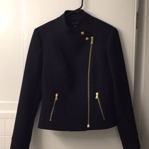 Navy Moto Jacket with gold zipper